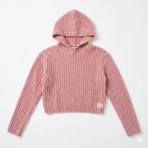 Replay Girls Dusty Rose Ribbed Hoodie Sweater Balletcore European Designer